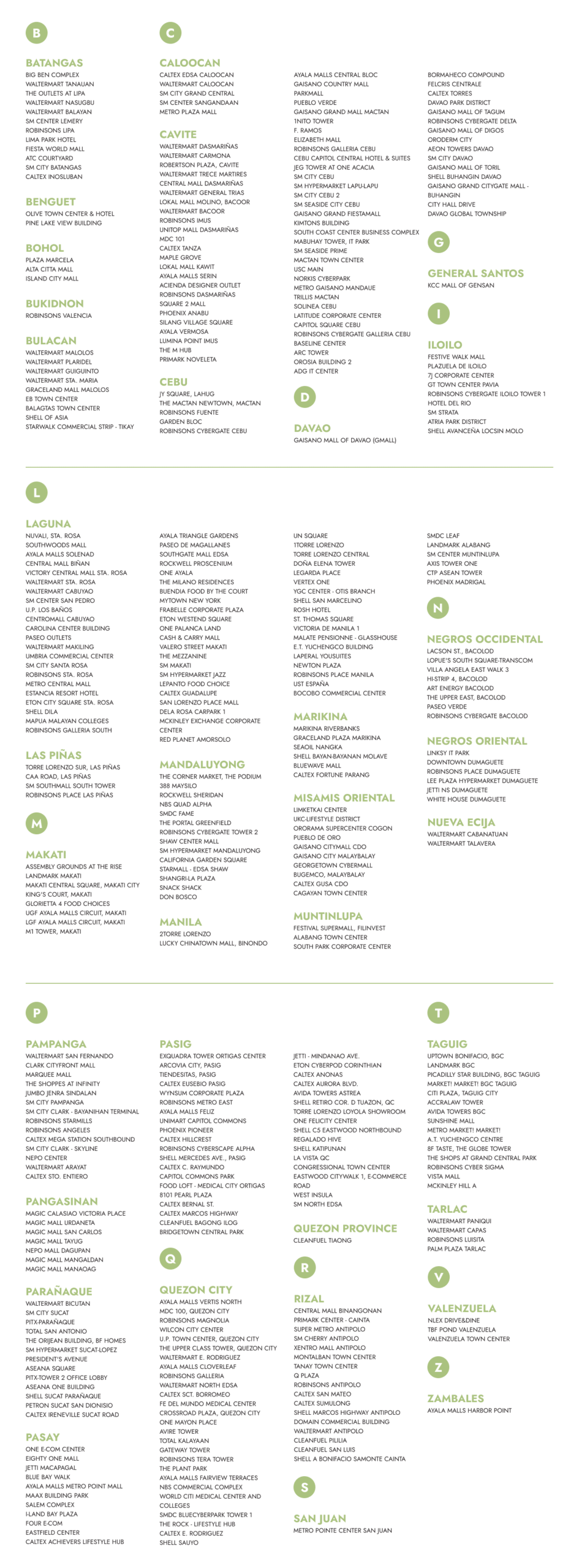 PUC STORES LIST